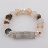 Silve Rectangle AB Color Druzy Bracelet,10mm Agate Beaded Bracelet Jewelry G0608