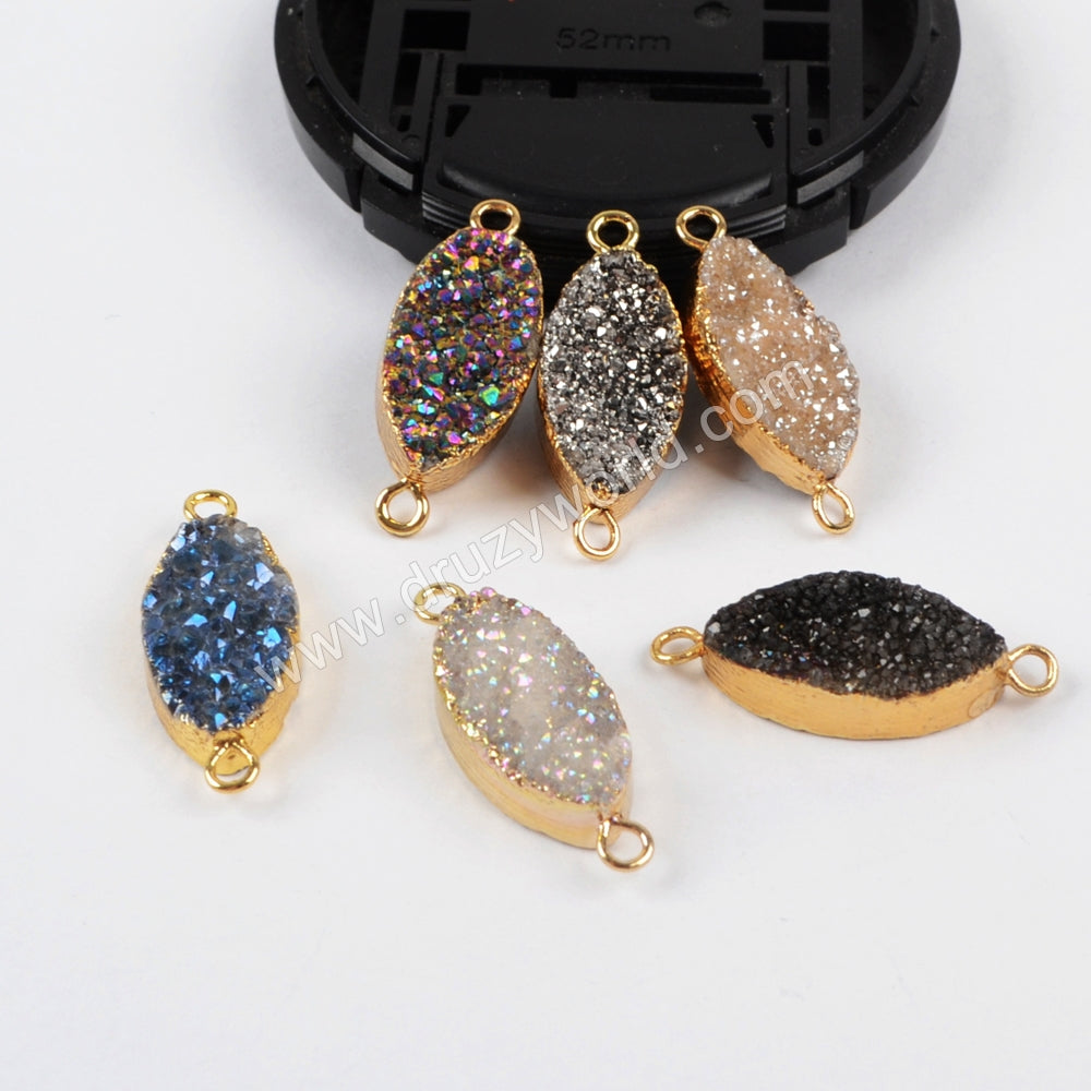 Marquise Shape Titanium AB Druzy Crystal Connector Gold Plated G1375