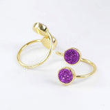 Round Gold Plated Bezel Double Titanium Rainbow Druzy Ring, Adjustable, Drusy Jewelry ZG0364