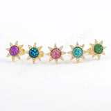 Star Gold Plated CZ Micro Pave Rainbow Titanium Natural Druzy Studs Earring ZG0382