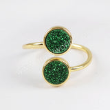 Round Gold Plated Bezel Double Titanium Rainbow Druzy Ring, Adjustable, Drusy Jewelry ZG0364