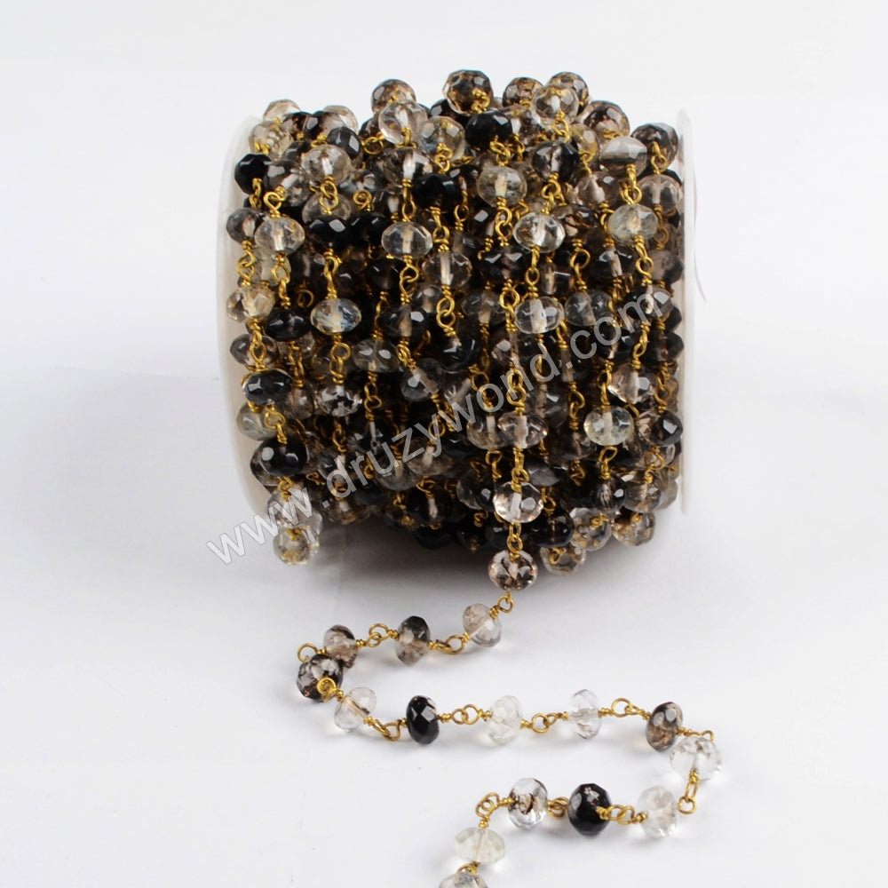 5m/lot,8x5mm Roundel Natural Black Watermelon Crystal Faceted Beads Wire Wrapped Rosary Chain JT187