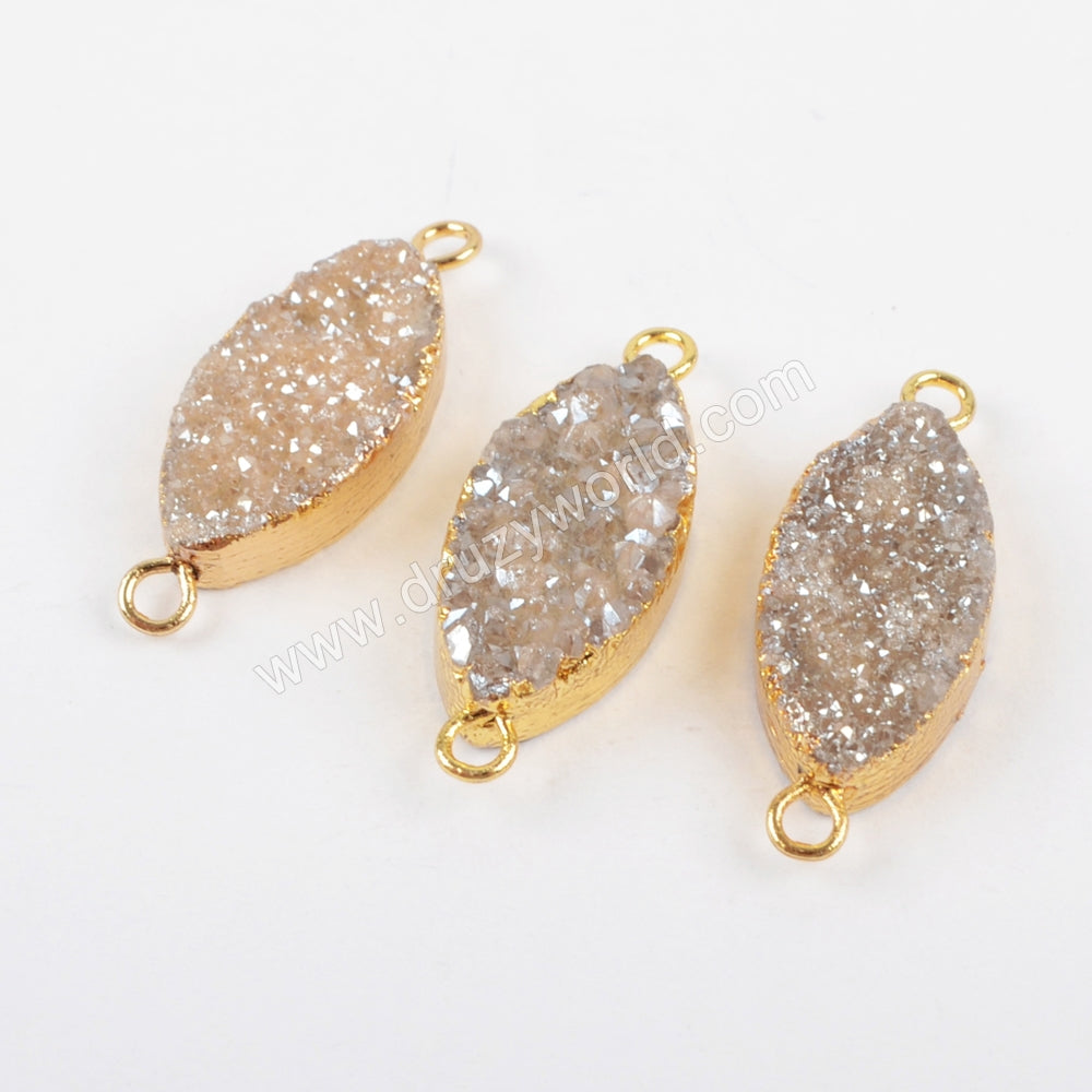 Marquise Shape Titanium AB Druzy Crystal Connector Gold Plated G1375