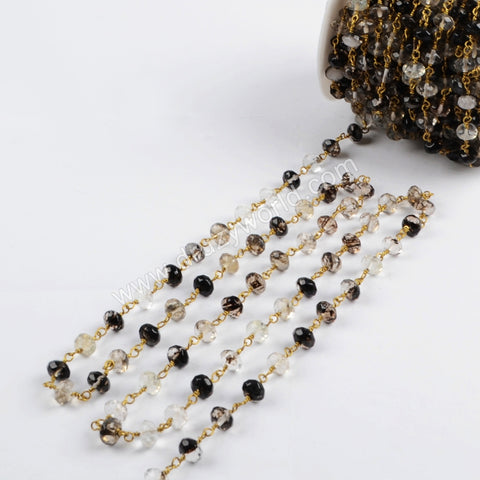 5m/lot,8x5mm Roundel Natural Black Watermelon Crystal Faceted Beads Wire Wrapped Rosary Chain JT187