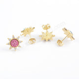 Star Gold Plated CZ Micro Pave Rainbow Titanium Natural Druzy Studs Earring ZG0382