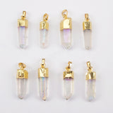 Gold Plated Small Angel Aura Quartz Titanium AB Color Crystal Point Pendant Bead G1395