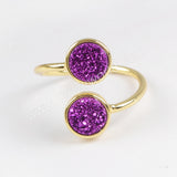 Round Gold Plated Bezel Double Titanium Rainbow Druzy Ring, Adjustable, Drusy Jewelry ZG0364