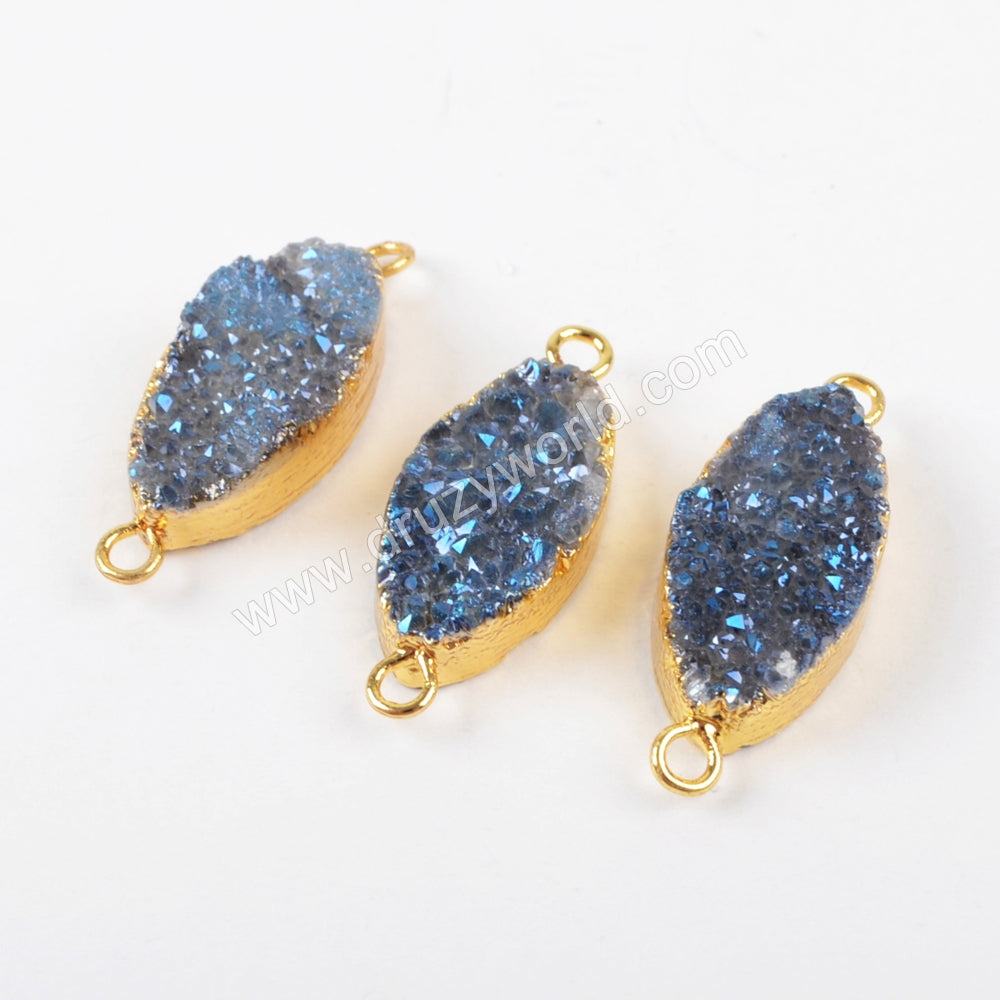 Marquise Shape Titanium AB Druzy Crystal Connector Gold Plated G1375