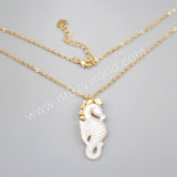 Hippocampus Shape Gold Plated White Shell Charm G1728