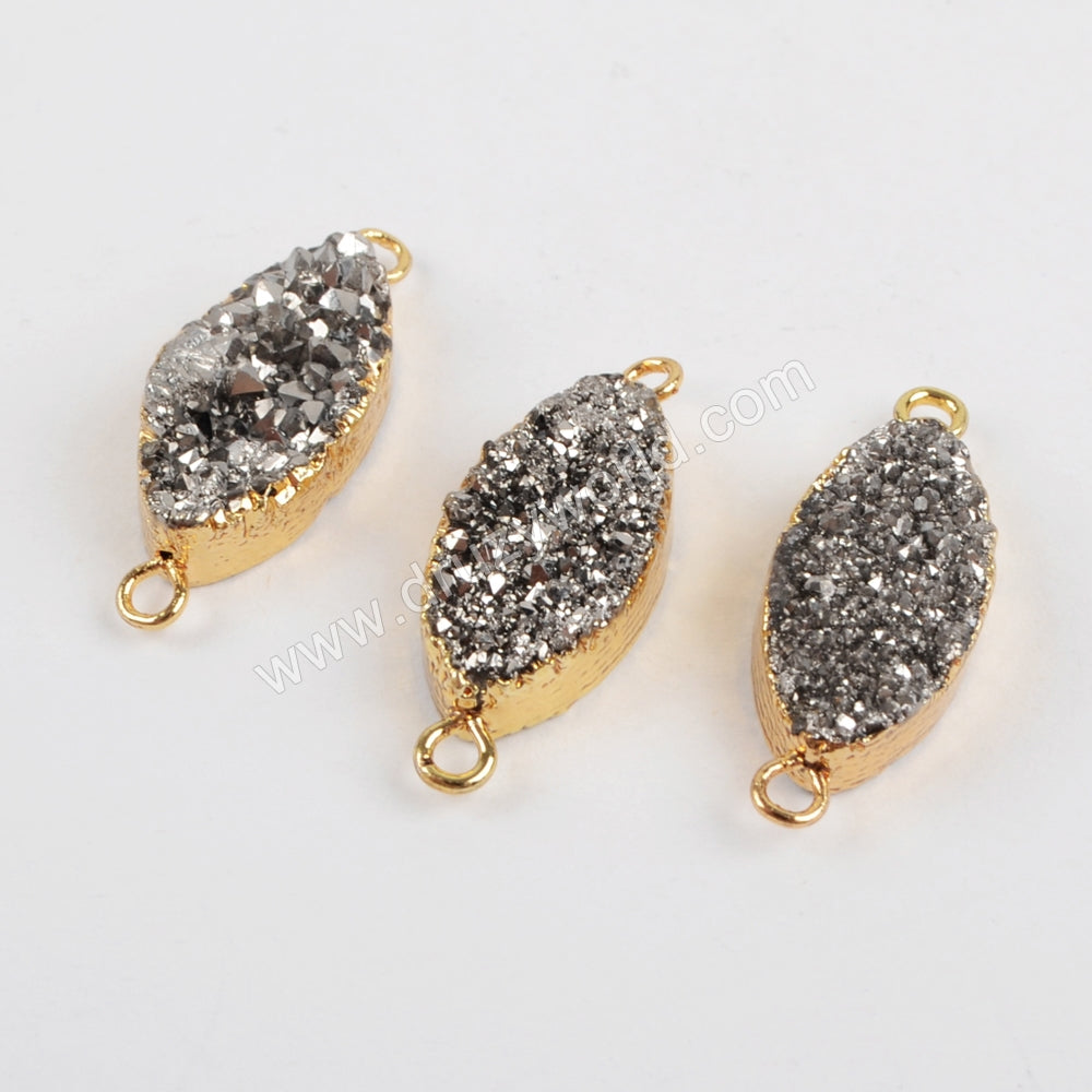 Marquise Shape Titanium AB Druzy Crystal Connector Gold Plated G1375