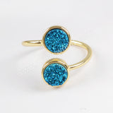 Round Gold Plated Bezel Double Titanium Rainbow Druzy Ring, Adjustable, Drusy Jewelry ZG0364