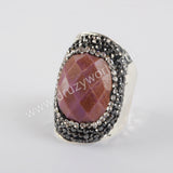 Rhinestone Pave Natural Sugilite Faceted Purple Gemstone Gold Band Ring JAB973