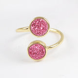 Round Gold Plated Bezel Double Titanium Rainbow Druzy Ring, Adjustable, Drusy Jewelry ZG0364