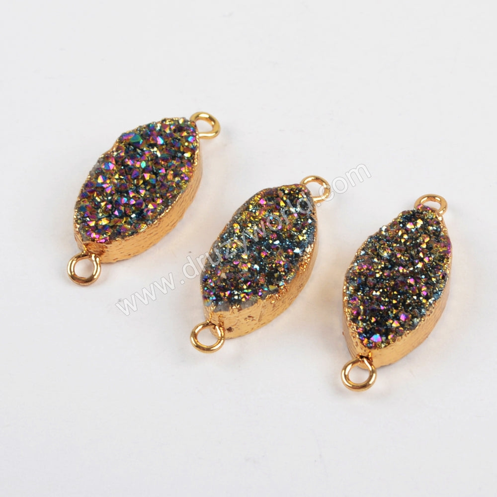 Marquise Shape Titanium AB Druzy Crystal Connector Gold Plated G1375