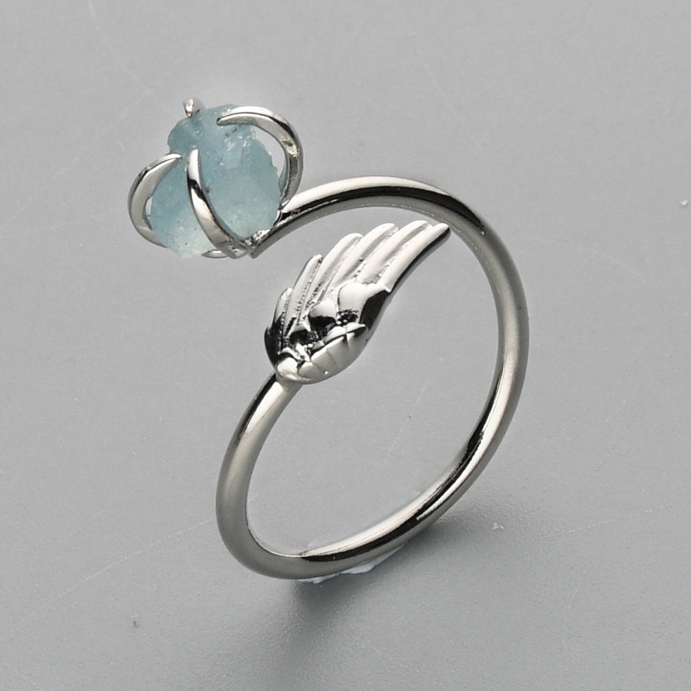 Silver Plated Claw Wing & Raw Crystal Ring, Adjustable, Gemstone Ring, Birthstone Ring, Healing Jewelry ZS0489