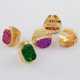 Gold Plated Natural Agate Titanium Rainbow Druzy Band Ring G1737