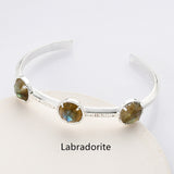 Silver Plated Brass Round Three-Gemstone Faceted Bangle, Healing Crystal Quartz Cuff Bracelet ZS0493