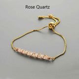 Gold Plated Wire Wrap Gemstone Crystal Faceted Beads Adjustable Bracelet Crystal Quartz Stone Beaded Bracelet Jewelry WX2082