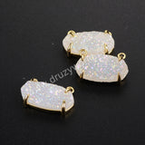 Small Hexagon Gold Plated Claw Natural Agate Titanium Druzy Connector, For Jewelry Making ZG0136