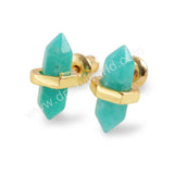 Tiny Boho Gemstone Faceted Point Studs Earrings For Women 18K Gold Plated ZG0348