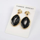 Gold Plated Bezel Drop Slice Agate Earring WX1176