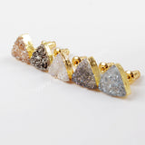 Triangle Natural Agate Titanium Druzy Stud Earrings Gold Plated, 10mm Drusy Crystal Jewelry Earring G1530