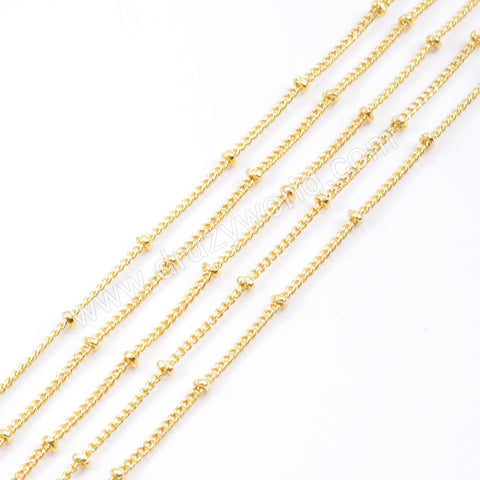 17" Gold Plated Brass Gold Beads Chain Necklace PJ168