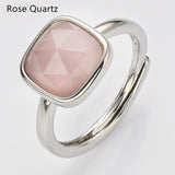 Adjustable Silver Square Gemstone Ring, Faceted, Healing Crystal Stone Ring Jewelry WX2209