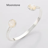 Silver Round Gemstone Bracelet, Faceted Healing Stone Cuff Bracelet Jewelry ZS0495