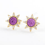 Star Gold Plated CZ Micro Pave Rainbow Titanium Natural Druzy Studs Earring ZG0382