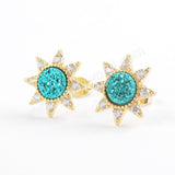 Star Gold Plated CZ Micro Pave Rainbow Titanium Natural Druzy Studs Earring ZG0382