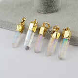 Gold Plated Small Angel Aura Quartz Titanium AB Color Crystal Point Pendant Bead G1395