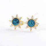 Star Gold Plated CZ Micro Pave Rainbow Titanium Natural Druzy Studs Earring ZG0382