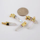 Gold Plated Small Angel Aura Quartz Titanium AB Color Crystal Point Pendant Bead G1395