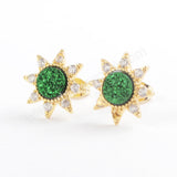 Star Gold Plated CZ Micro Pave Rainbow Titanium Natural Druzy Studs Earring ZG0382