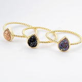 Teardrop Gold Plated Natural Agate Titanium Rainbow Druzy Bezel Ring ZG0288