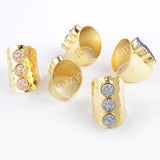 Gold Plated Bezel Three Round Titanium AB White Druzy Band Ring ZG0365