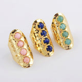 Gold Plated Amazonite Gemstone Wide Band Ring, Boho Crystal Jewelry Ring ZG0394