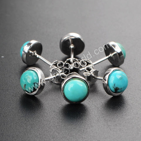 925 Sterling Silver Round Shape Natural Turquoise Stud Earrings ZS0130