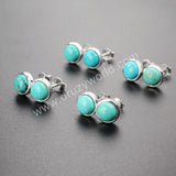 925 Sterling Silver Round Shape Natural Turquoise Stud Earrings ZS0130