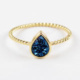 Teardrop Gold Plated Natural Agate Titanium Rainbow Druzy Bezel Ring ZG0288