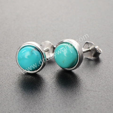 925 Sterling Silver Round Natural Turquoise Stud Earrings ZS0130