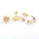 Star Gold Plated CZ Micro Pave Rainbow Natural Titanium Druzy Studs Earring ZG0383