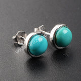 925 Sterling Silver Round Shape Natural Turquoise Stud Earrings ZS0130