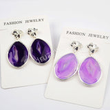 Gold Plated Bezel Drop Slice Agate Earring WX1176