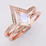 Set of 925 Sterling Silver Moonstone CZ Rings, Adjustable Size, Diamond Moonstone Ring, V Shape CZ Ring SS242