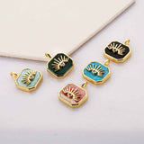 Gold Plated Natural Gemstone Crystal Pendant CZ Evil Eye Black Obsidian Turquoise Larimar Rhodochrosite Malachite Penadnt ZG0465