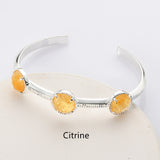 Silver Plated Brass Round Three-Gemstone Faceted Bangle, Healing Crystal Quartz Cuff Bracelet ZS0493