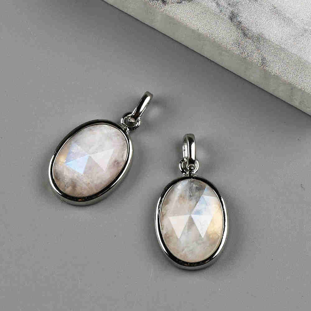 Oval Silver Bezel Briolette Gemstone Pendant Natural Labradorite Moonstone Copper Turquoise Oval Healing Crystal Pendants ZS0475