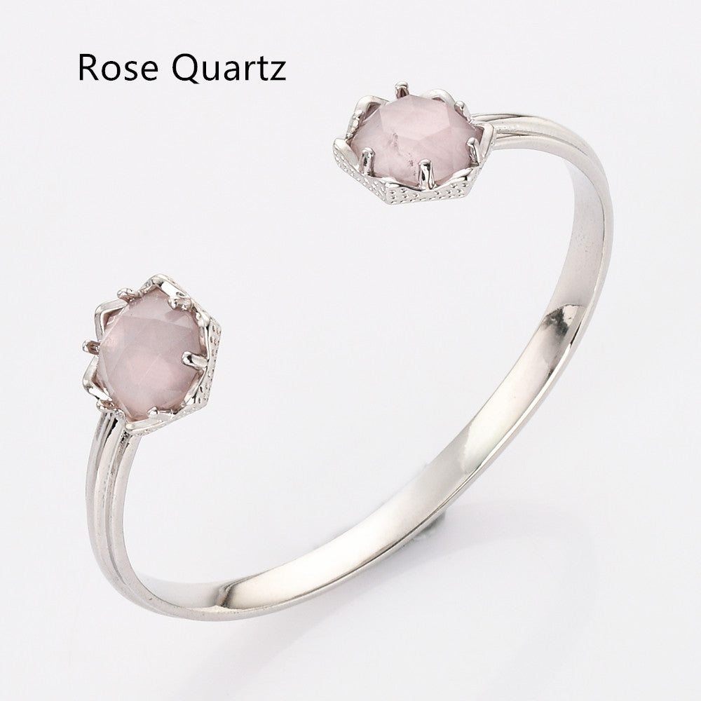 silver rose quartz bracelet